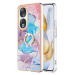 For Honor 90 5G Electroplating IMD TPU Phone Case with Ring(Blue Marble)