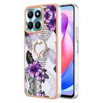 For Honor X6a Electroplating IMD TPU Phone Case with Ring(Purple Flower)