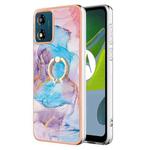 For Motorola Moto E13 Electroplating IMD TPU Phone Case with Ring(Blue Marble)