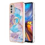 For Motorola Moto E32 4G / E32s Electroplating IMD TPU Phone Case with Ring(Blue Marble)