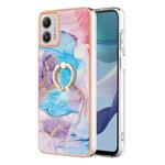 For Motorola Moto G53 5G Electroplating IMD TPU Phone Case with Ring(Blue Marble)