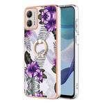 For Motorola Moto G53 5G Electroplating IMD TPU Phone Case with Ring(Purple Flower)