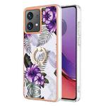 For Motorola Moto G84 Electroplating IMD TPU Phone Case with Ring(Purple Flower)