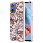 For Motorola Moto G34 Electroplating IMD TPU Phone Case with Ring(Pink Scales)