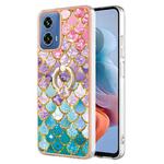 For Motorola Moto G34 Electroplating IMD TPU Phone Case with Ring(Colorful Scales)