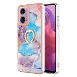 For Motorola Moto G04 4G / G24 4G Electroplating IMD TPU Phone Case with Ring(Blue Marble)