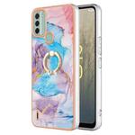 For Nokia C31 Electroplating IMD TPU Phone Case with Ring(Blue Marble)