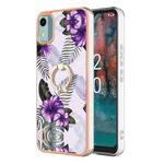 For Nokia C12 Electroplating IMD TPU Phone Case with Ring(Purple Flower)