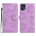 For OPPO Find X5 Flower Embossing Pattern Leather Phone Case(Purple)