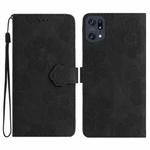 For OPPO Reno8 Pro 5G Flower Embossing Pattern Leather Phone Case(Black)