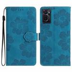 For OPPO A36 / A76 / A96 Flower Embossing Pattern Leather Phone Case(Blue)
