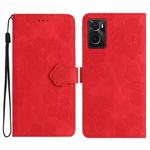 For OPPO A36 / A76 / A96 Flower Embossing Pattern Leather Phone Case(Red)