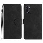 For OPPO A36 / A76 / A96 Flower Embossing Pattern Leather Phone Case(Black)