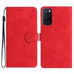For OPPO A52 / A72 / A92 Flower Embossing Pattern Leather Phone Case(Red)