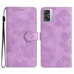 For OPPO A57 2022 / A77 5G Flower Embossing Pattern Leather Phone Case(Purple)