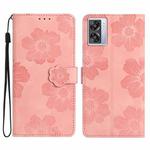 For OPPO A57 2022 / A77 5G Flower Embossing Pattern Leather Phone Case(Pink)