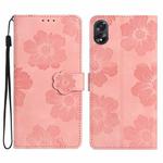 For OPPO A38 Flower Embossing Pattern Leather Phone Case(Pink)