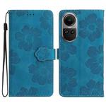 For OPPO Reno10 5G / Reno10 Pro 5G Global Flower Embossing Pattern Leather Phone Case(Blue)