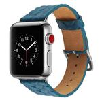 For Apple Watch Series 5 & 4 44mm Top-grain Leather Embossed Watchband(Blue)
