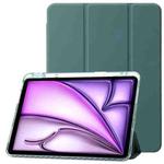 For iPad Air 13 2024 Clear Acrylic 3-Fold Leather Tablet Case(Dark Green)