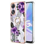 For OPPO A78 / A58 Electroplating IMD TPU Phone Case with Ring(Purple Flower)