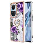 For OPPO Reno10 5G Global Electroplating IMD TPU Phone Case with Ring(Purple Flower)