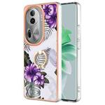 For OPPO Reno11 Pro 5G Global Electroplating IMD TPU Phone Case with Ring(Purple Flower)