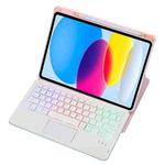 For iPad 10th Gen 10.9 2022 F10B-AS 360 Rotation Acrylic Transparent Bluetooth Keyboard Leather Case With Touch Control / Backlight(Pink)