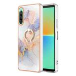 For Sony Xperia 10 IV Electroplating IMD TPU Phone Case with Ring(White Marble)