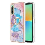 For Sony Xperia 10 IV Electroplating IMD TPU Phone Case with Ring(Blue Marble)