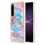 For Sony Xperia 1 IV Electroplating IMD TPU Phone Case with Ring(Blue Marble)