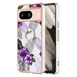 For Google Pixel 8 Electroplating IMD TPU Phone Case with Ring(Purple Flower)