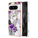 For Google Pixel 8 Pro Electroplating IMD TPU Phone Case with Ring(Purple Flower)