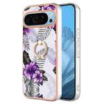 For Google Pixel 9 Pro Electroplating IMD TPU Phone Case with Ring(Purple Flower)