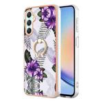 For Samsung Galaxy A24 4G Electroplating IMD TPU Phone Case with Ring(Purple Flower)