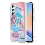 For Samsung Galaxy A25 5G Electroplating IMD TPU Phone Case with Ring(Blue Marble)