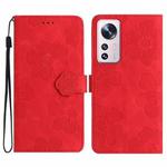 For Xiaomi 12 Pro Flower Embossing Pattern Leather Phone Case(Red)