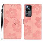 For Xiaomi 12T  / 12T Pro Flower Embossing Pattern Leather Phone Case(Pink)