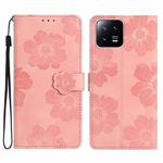 For Xiaomi 13 Flower Embossing Pattern Leather Phone Case(Pink)