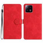 For Xiaomi 13 Flower Embossing Pattern Leather Phone Case(Red)