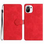 For Xiaomi Mi 11 Lite Flower Embossing Pattern Leather Phone Case(Red)