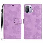 For Xiaomi Mi 11 Pro Flower Embossing Pattern Leather Phone Case(Purple)