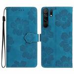 For Xiaomi Redmi 9 Flower Embossing Pattern Leather Phone Case(Blue)