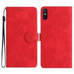For Xiaomi Redmi 9A Flower Embossing Pattern Leather Phone Case(Red)