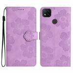 For Xiaomi Redmi 9C Flower Embossing Pattern Leather Phone Case(Purple)