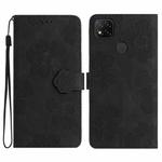 For Xiaomi Redmi 9C Flower Embossing Pattern Leather Phone Case(Black)