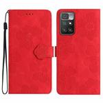 For Xiaomi Redmi 10 Flower Embossing Pattern Leather Phone Case(Red)