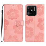 For Xiaomi Redmi 10C Flower Embossing Pattern Leather Phone Case(Pink)