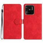 For Xiaomi Redmi 10C Flower Embossing Pattern Leather Phone Case(Red)