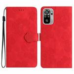 For Xiaomi Redmi Note 10 4G / Note 10S Flower Embossing Pattern Leather Phone Case(Red)
